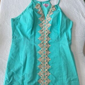Lily Pulitzer blue turquoise sleeveless dress with gold accents size 14 (0003)